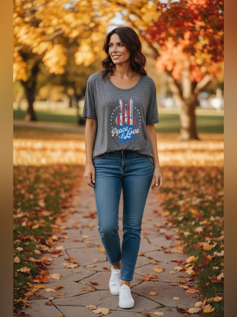 Royce brand Women’s Gray Short Sleeve Graphic Tee - Peace & Love